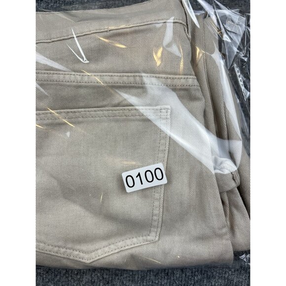 H&M Beige 100% Cotton Mom Jeans High Rise Straight Leg Cuffed Hem US 10 - Picture 9 of 10